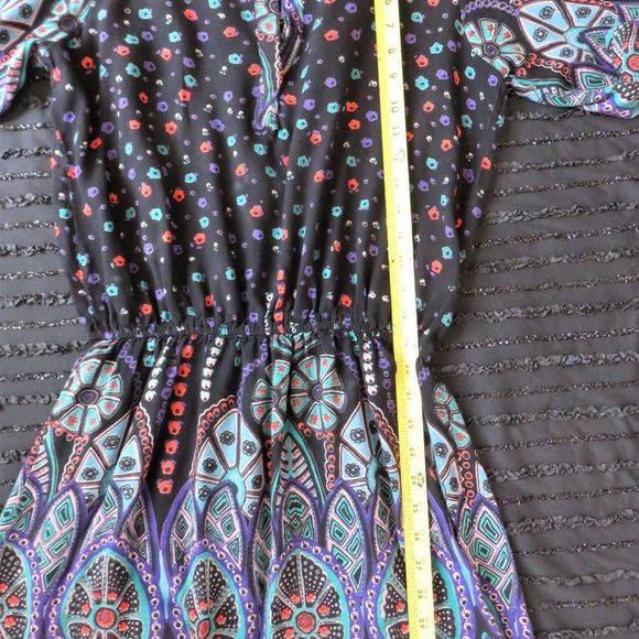 Multi Color Tunic Black Tunic Blouse with Colorful Print - Picture 9 of 11